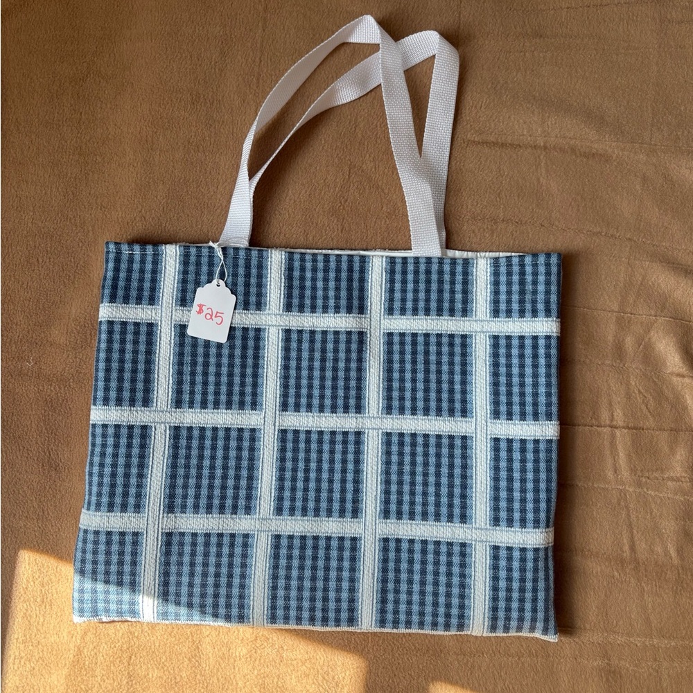 HANDMADE Blue Checkered Tote Bag
